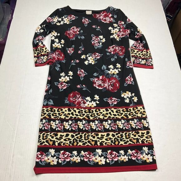 Chicos 3/4 Sleeve Shift Dress Mixed Print Stretchy Workwear Pullover 0 SMALL - Picture 1 of 12